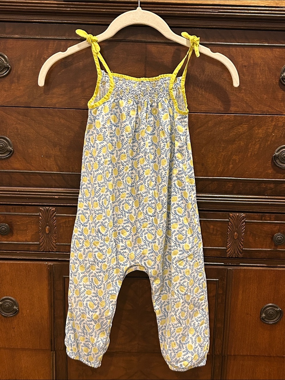 Baby Boden Yellow & White Lemon Print Romper
